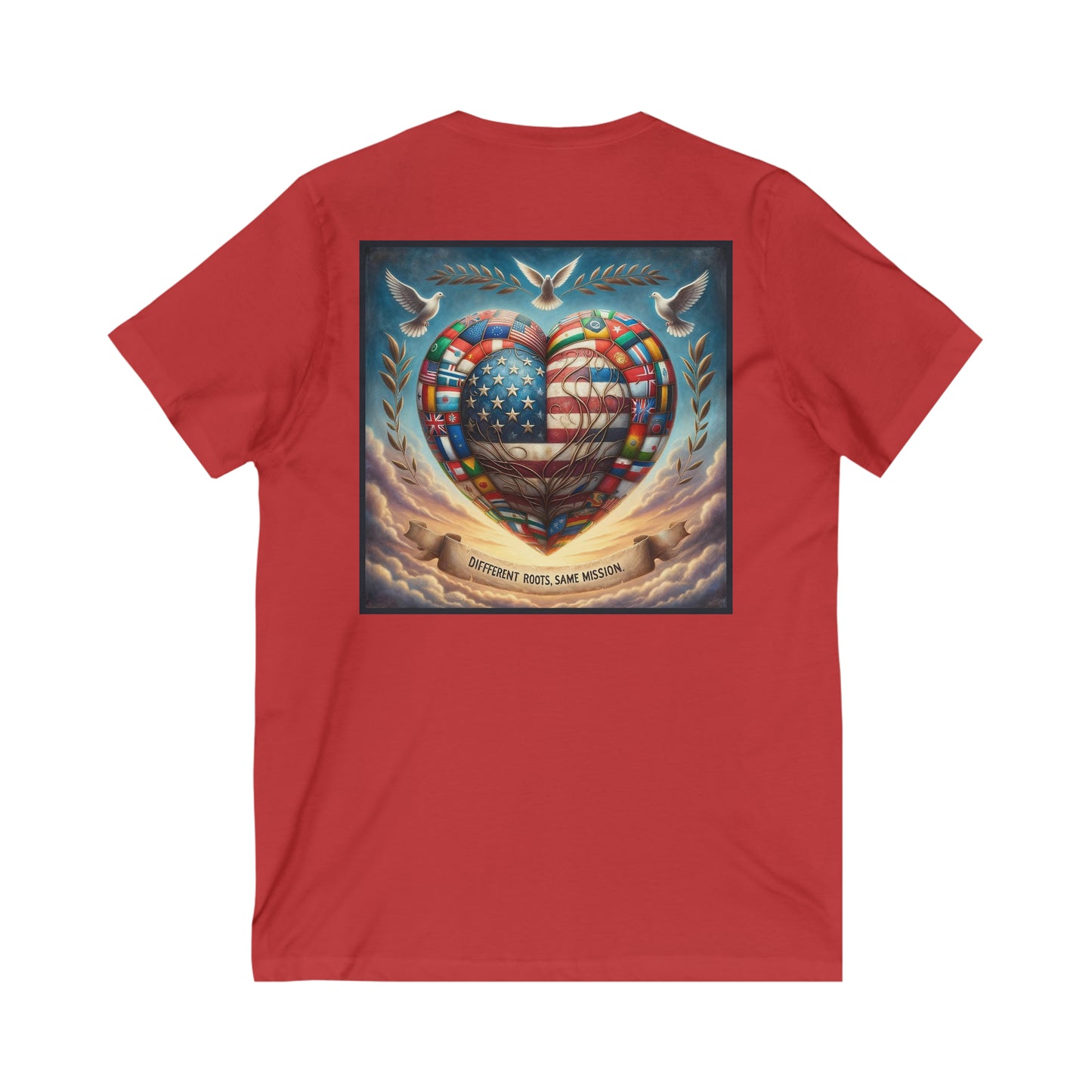 Foreign Born Military Spouses V-Neck Different Roots Tee