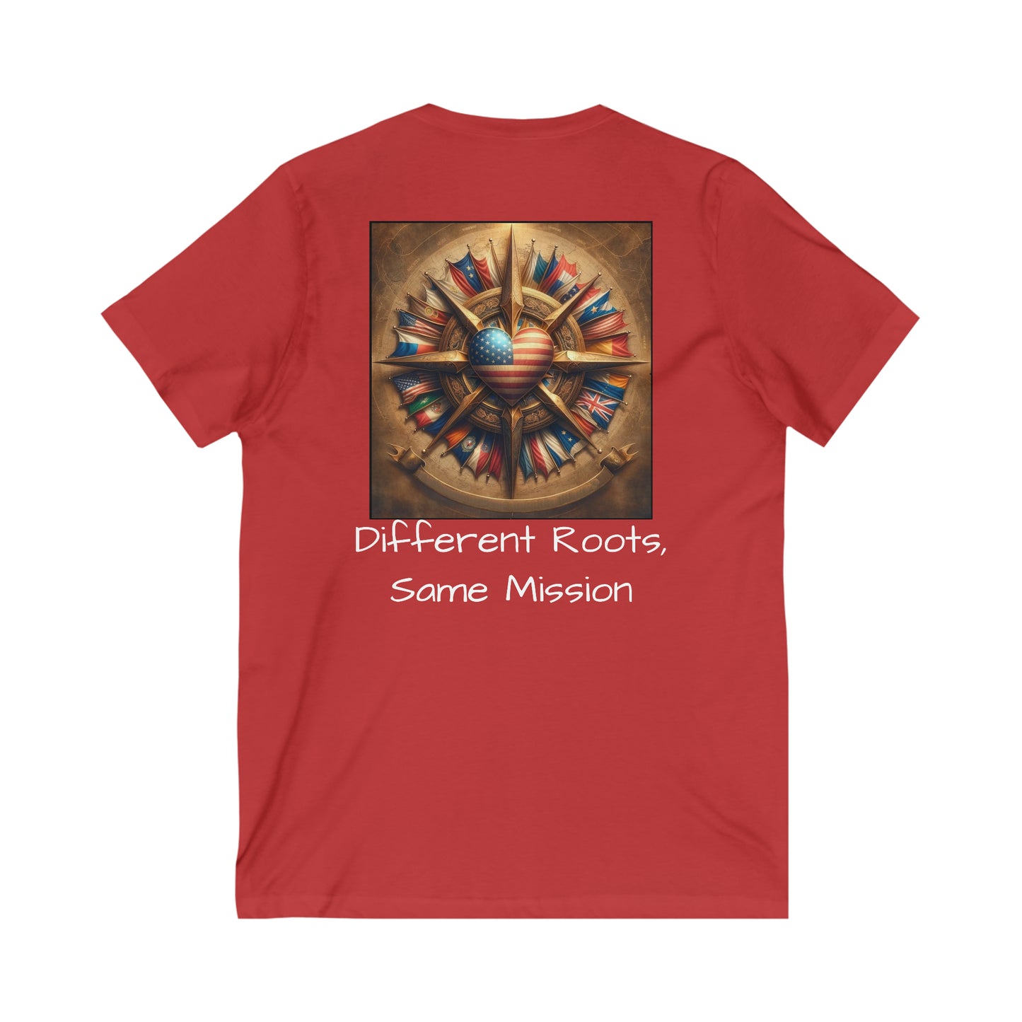 Foreign Born Military Spouses V-Neck Compass 2 Tee