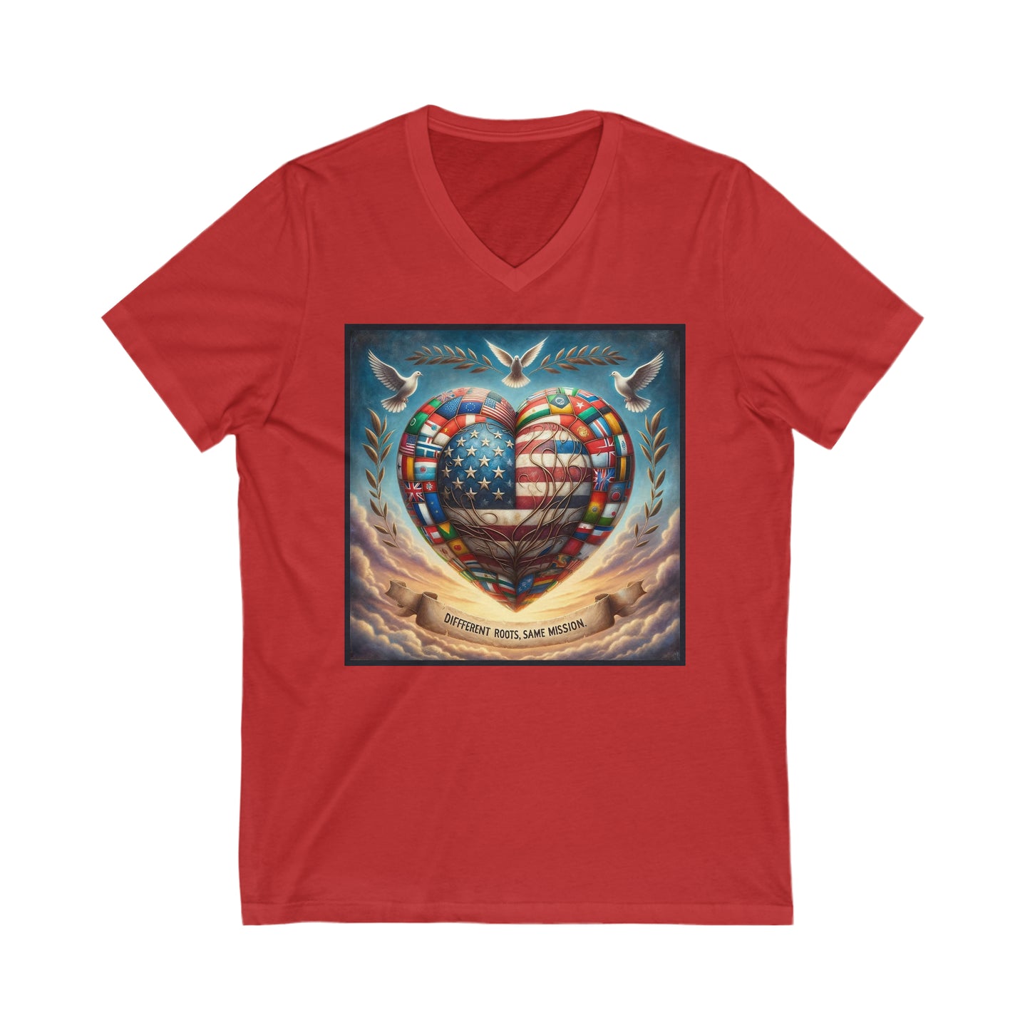 Foreign Born Military Spouses V-Neck Different Roots Tee