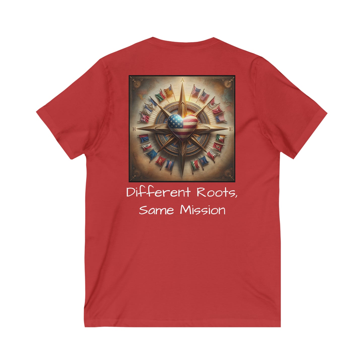 Foreign Born Military Spouses V-Neck Compass 1Tee